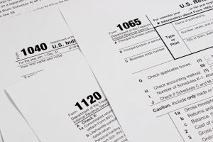 US tax form for taxation concept background